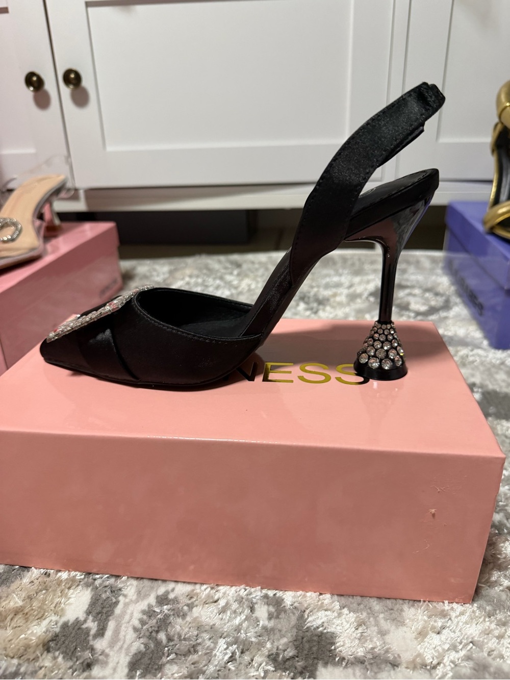Women’s Black Crystal Slingback Pump - Designer Style